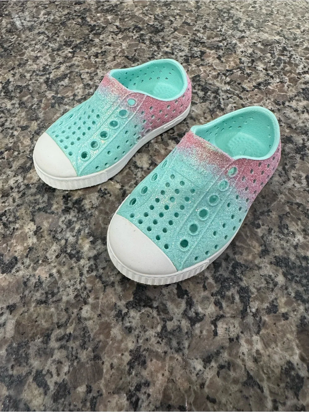 Kids Glitter Slip-On Water-Friendly Shoes - Mint & Pink size 5 Toddler